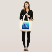 Modern Geometric Sailboat / Yacht, Cobalt Blue Grote Tote Bag (Voorkant (model))