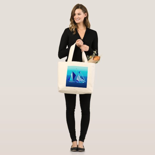 Modern Geometric Sailboat / Yacht, Cobalt Blue Grote Tote Bag (Voorkant (model))