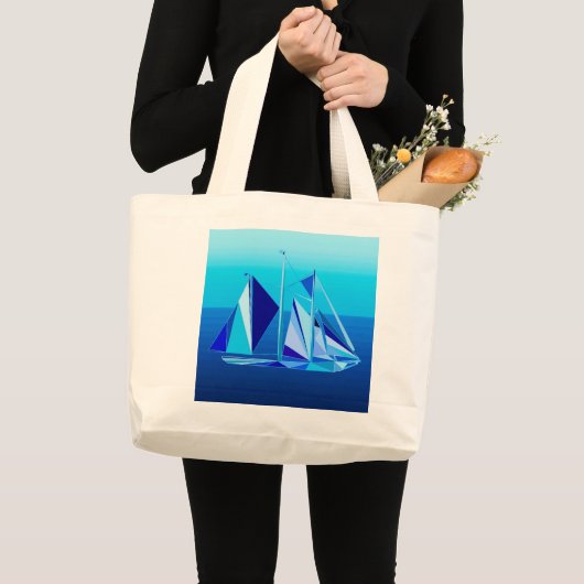 Modern Geometric Sailboat / Yacht, Cobalt Blue Grote Tote Bag (Voorkant (product))