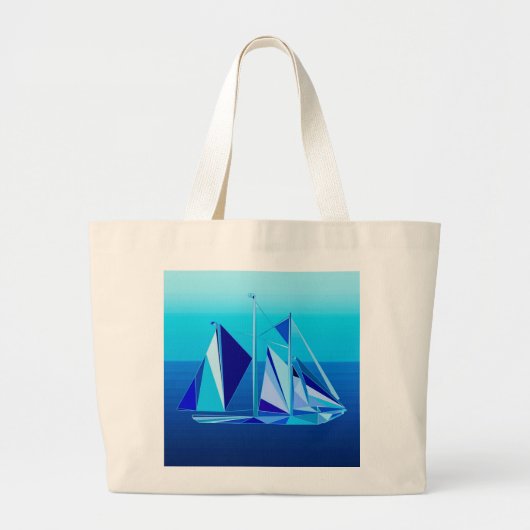 Modern Geometric Sailboat / Yacht, Cobalt Blue Grote Tote Bag (Voorkant)