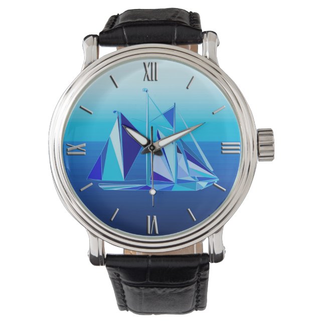 Modern Geometric Sailboat / Yacht, Cobalt Blue Horloge (Voorkant)