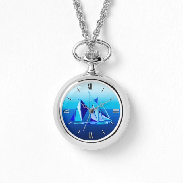 Modern Geometric Sailboat / Yacht, Cobalt Blue Horloge (Voorkant)