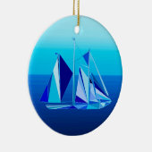 Modern Geometric Sailboat / Yacht, Cobalt Blue Keramisch Ornament (Rechts)