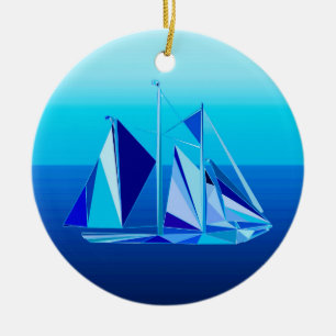 Modern Geometric Sailboat / Yacht, Cobalt Blue Keramisch Ornament