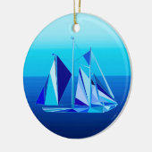 Modern Geometric Sailboat / Yacht, Cobalt Blue Keramisch Ornament (Links)