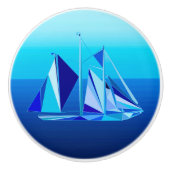 Modern Geometric Sailboat / Yacht, Cobalt Blue Keramische Knop (Voorkant)