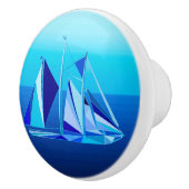 Modern Geometric Sailboat / Yacht, Cobalt Blue Keramische Knop (Rechts)