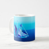 Modern Geometric Sailboat / Yacht, Cobalt Blue Koffiemok (Voorkant links)