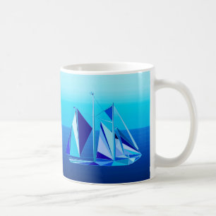 Modern Geometric Sailboat / Yacht, Cobalt Blue Koffiemok