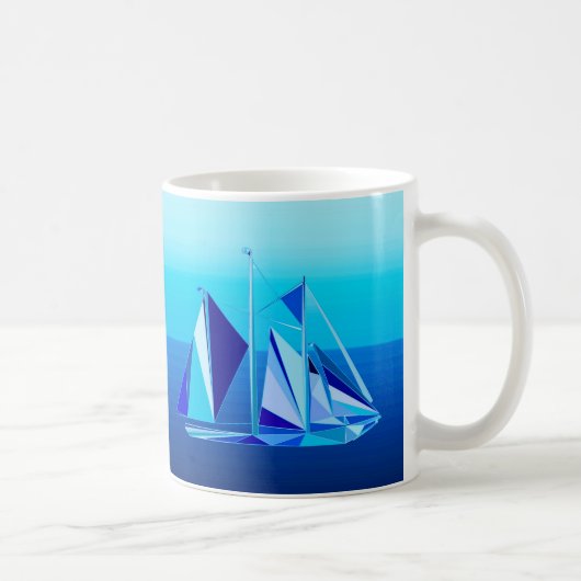 Modern Geometric Sailboat / Yacht, Cobalt Blue Koffiemok (Rechts)