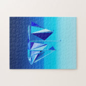 Modern Geometric Sailboat / Yacht, Cobalt Blue Legpuzzel (Horizontaal)