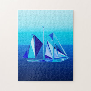 Modern Geometric Sailboat / Yacht, Cobalt Blue Legpuzzel