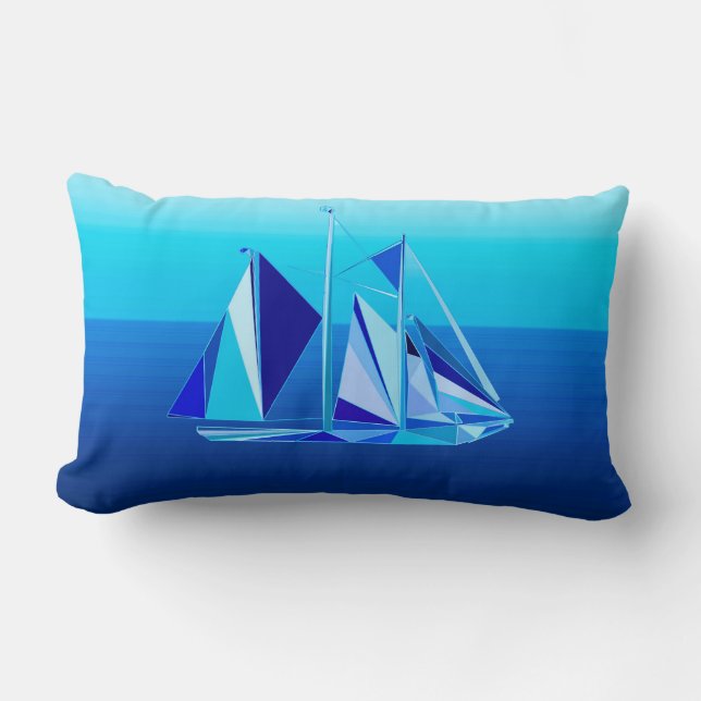Modern Geometric Sailboat / Yacht, Cobalt Blue Lum Kussen (Voorkant)
