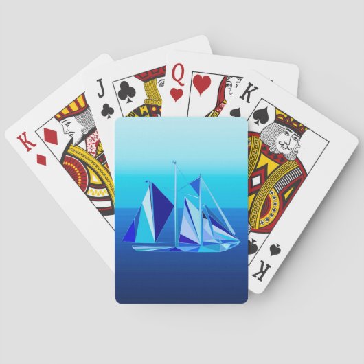 Modern Geometric Sailboat / Yacht, Cobalt Blue Pokerkaarten (Achterkant)