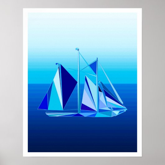 Modern Geometric Sailboat / Yacht, Cobalt Blue Poster (Voorkant)