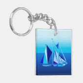 Modern Geometric Sailboat / Yacht, Cobalt Blue Sleutelhanger (Voorkant Links)