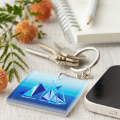 Modern Geometric Sailboat / Yacht, Cobalt Blue Sleutelhanger (Voorkant Rechts)