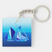 Modern Geometric Sailboat / Yacht, Cobalt Blue Sleutelhanger (Achterkant)