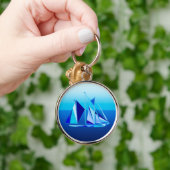 Modern Geometric Sailboat / Yacht, Cobalt Blue Sleutelhanger (Hand)
