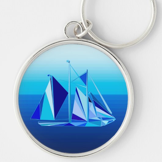 Modern Geometric Sailboat / Yacht, Cobalt Blue Sleutelhanger (Voorkant)