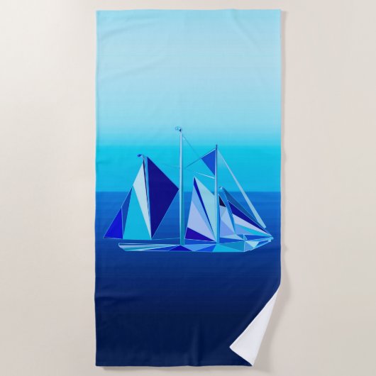 Modern Geometric Sailboat / Yacht, Cobalt Blue Strandlaken (Voorkant)