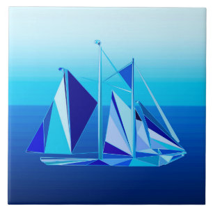 Modern Geometric Sailboat / Yacht, Cobalt Blue Tegeltje
