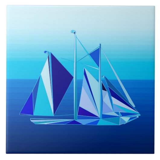 Modern Geometric Sailboat / Yacht, Cobalt Blue Tegeltje (Voorkant)