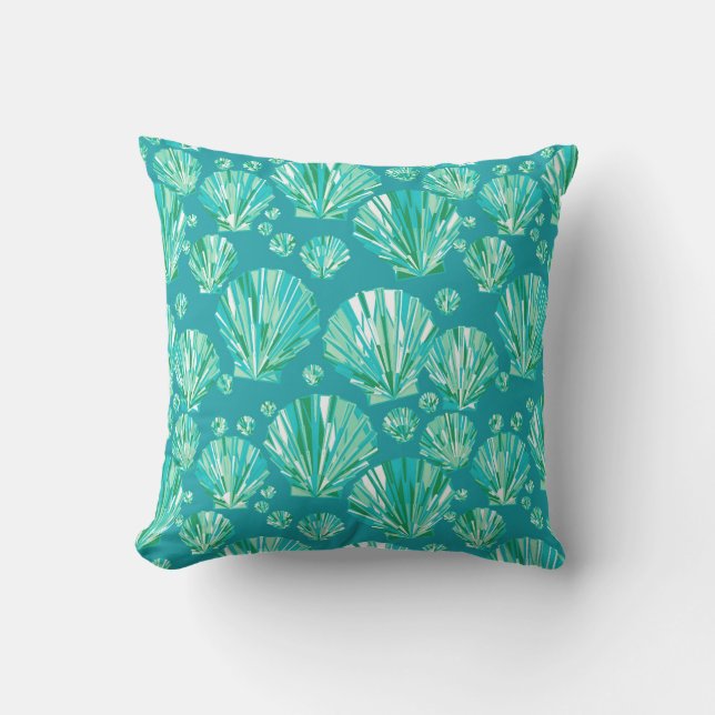 Modern Geometric Seashells, Aqua en Turquoise Buitenkussen (Voorkant)