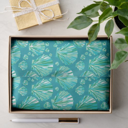 Modern Geometric Seashells, Aqua en Turquoise Tissuepapier (Geschenk)