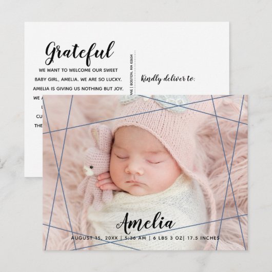 Modern Geometric Shapes Foto Brith Aankondigingskaart (Voorkant / Achterkant)