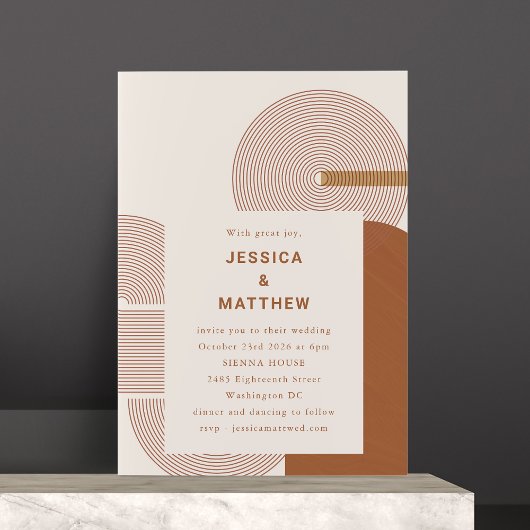 Modern Geometric Shapes Line Terracotta Wedding Kaart