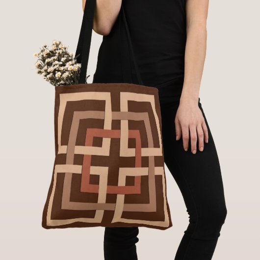 Modern Geometric Squares, Chocolate Brown and Tan Tote Bag (Dichtbij)