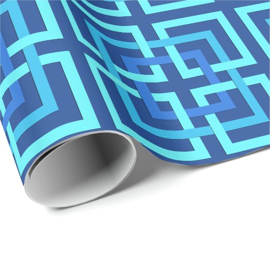 Modern Geometric Squares, Cobalt and Sky Blue Cadeaupapier (Rol Hoek)