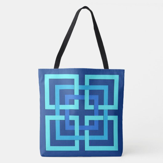 Modern Geometric Squares, Cobalt and Sky Blue Tote Bag (Voorkant)