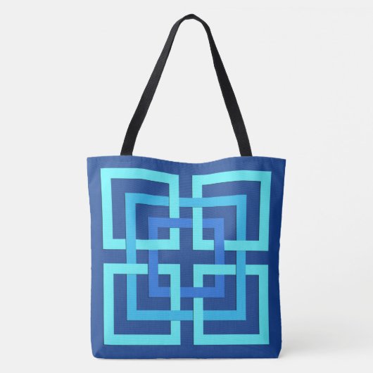 Modern Geometric Squares, Cobalt and Sky Blue Tote Bag (Achterkant)
