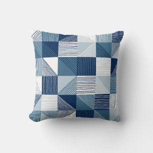 Modern Geometric Squares & Lines, Navy Blue Kussen
