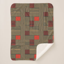 Modern Geometric Stripe Pattern in Red and Tan Sherpa Deken