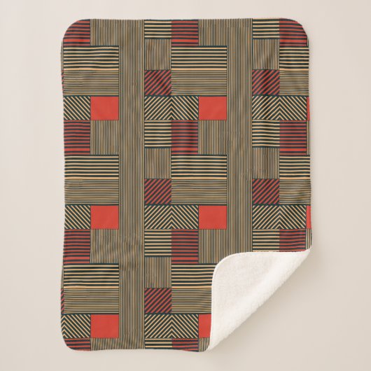 Modern Geometric Stripe Pattern in Red and Tan Sherpa Deken (Voorkant)