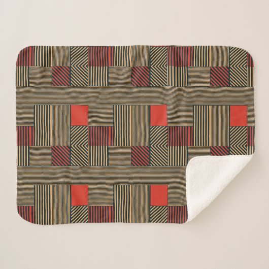 Modern Geometric Stripe Pattern in Red and Tan Sherpa Deken (Voorkant (horizontaal))