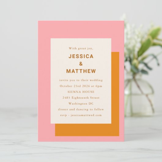 Modern Geometric Stylish Wedding Pink and Oranje Kaart (Staand voorkant)
