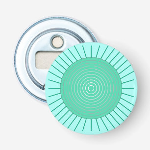 Modern Geometric Sunburst - Aqua en Seafoam Green Button Flesopener