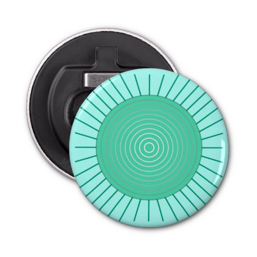 Modern Geometric Sunburst - Aqua en Seafoam Green Button Flesopener (Voorkant)