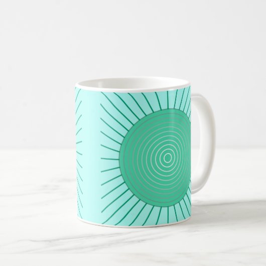 Modern Geometric Sunburst - Aqua en Seafoam Green Koffiemok (Voorkant rechts)