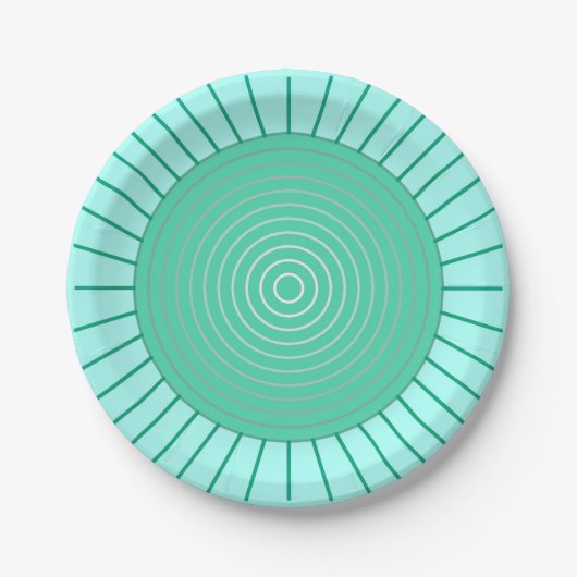 Modern Geometric Sunburst - Aqua en Seafoam Green Papieren Bordje (Voorkant)