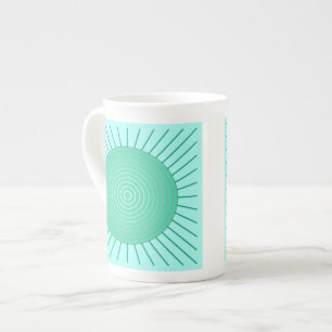 Modern Geometric Sunburst - Aqua en Seafoam Green Porselein Kop