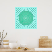 Modern Geometric Sunburst - Aqua en Seafoam Green Poster (Keuken)
