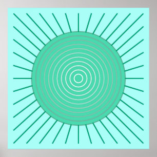 Modern Geometric Sunburst - Aqua en Seafoam Green Poster