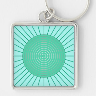 Modern Geometric Sunburst - Aqua en Seafoam Green Sleutelhanger