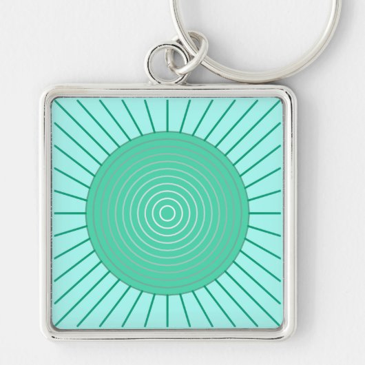 Modern Geometric Sunburst - Aqua en Seafoam Green Sleutelhanger (Voorkant)