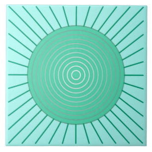 Modern Geometric Sunburst - Aqua en Seafoam Green Tegeltje